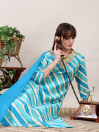 Leheriya Printed & Applique Embroidered Kurta With Pant & Dupatta, Blue - Hiral Fashion | Grocsy