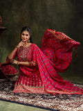 Embroidered & Printed Pure Silk Kurta With Pant & Printed Dupatta, Rani - Hiral Fashion | Grocsy