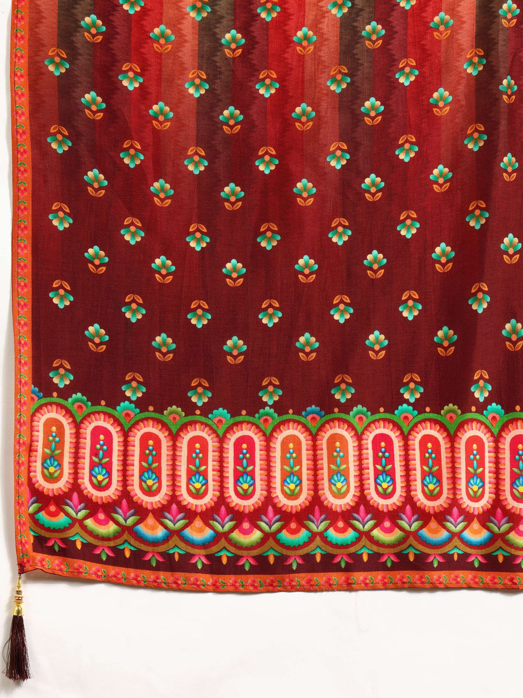Embroidered & Printed Pure Silk Kurta With Pant & Printed Dupatta, Rust - Hiral Fashion | Grocsy