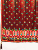 Embroidered & Printed Pure Silk Kurta With Pant & Printed Dupatta, Rust - Hiral Fashion | Grocsy