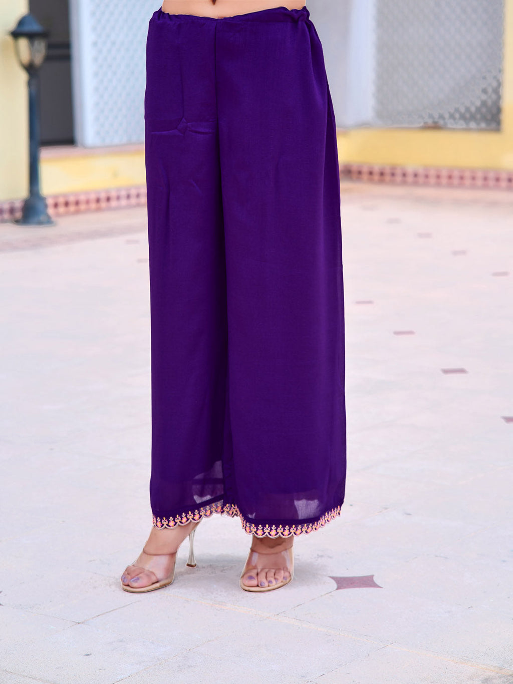 Alia Cut Embroidered Kurta With Pant & Dupatta, Purple - Hiral Fashion | Grocsy