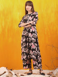 Floral Printed Front Slit Kurta With Palazzo Pant, Black - Hiral Fashion | Grocsy