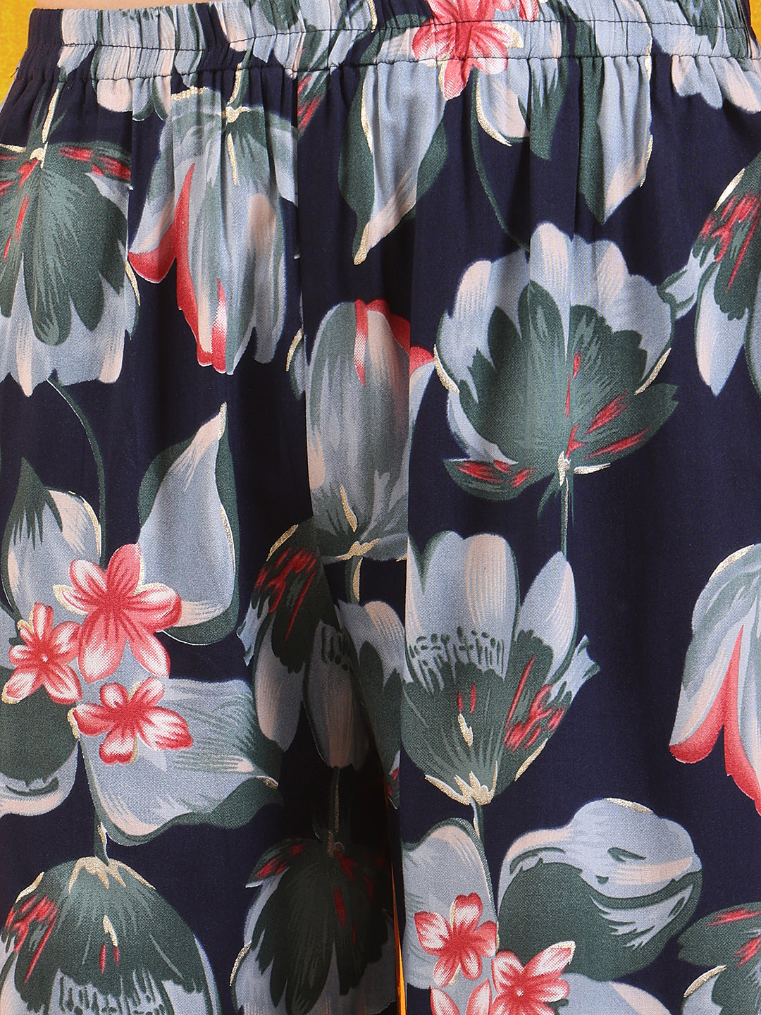 Floral Printed Front Slit Kurta With Palazzo Pant, Navy Blue - Hiral Fashion | Grocsy