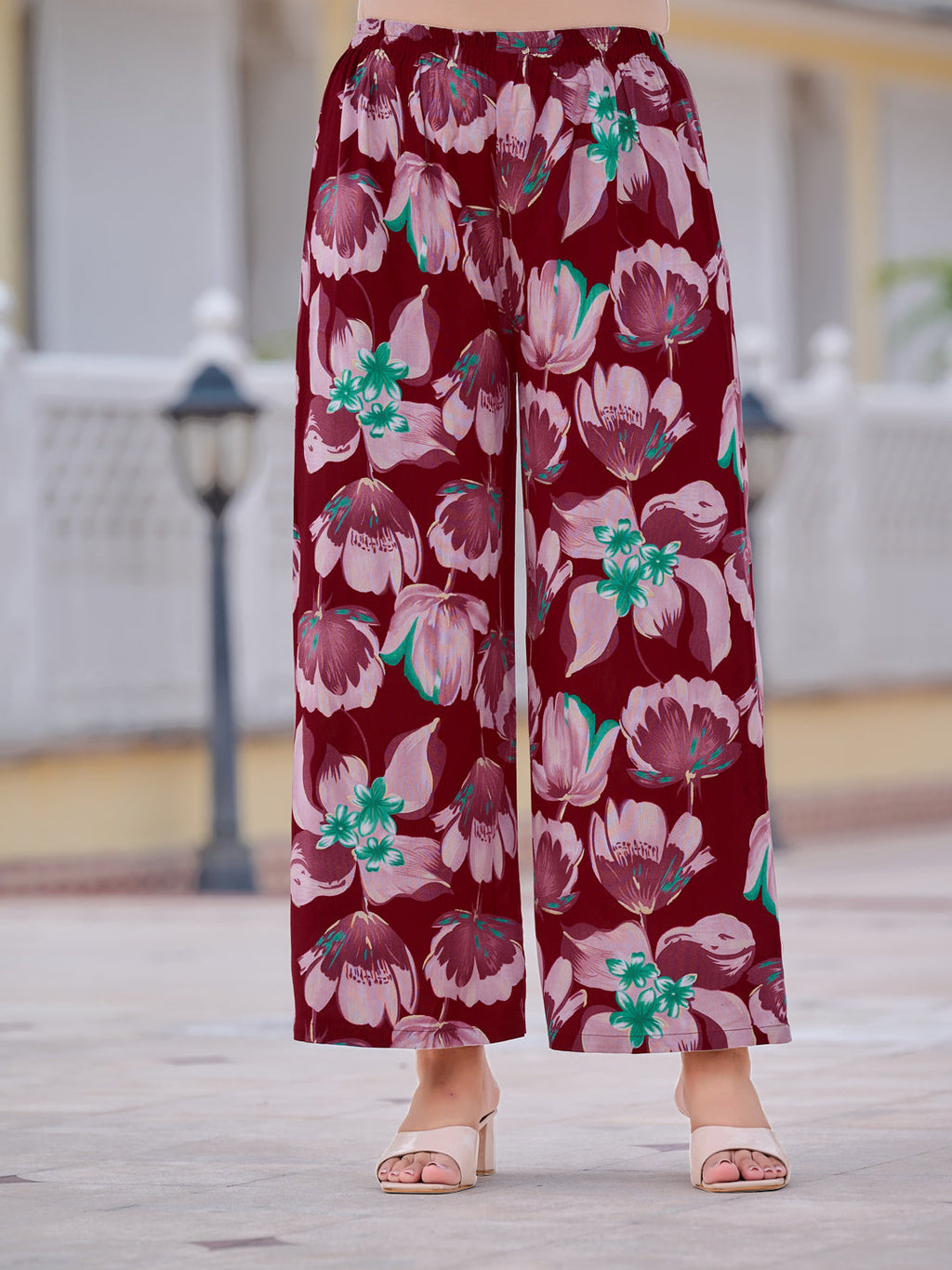 Floral Printed Front Slit Kurta With Palazzo Pant, Purple - Hiral Fashion | Grocsy