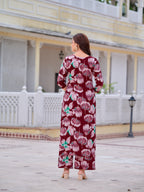 Floral Printed Front Slit Kurta With Palazzo Pant, Purple - Hiral Fashion | Grocsy