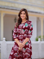Floral Printed Front Slit Kurta With Palazzo Pant, Purple - Hiral Fashion | Grocsy
