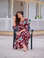 Floral Printed Front Slit Kurta With Palazzo Pant, Purple - Hiral Fashion | Grocsy