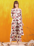 Floral Printed Front Slit Kurta With Palazzo Pant, White - Hiral Fashion | Grocsy