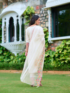 Embroidered Kurta With Pant & Organza Embroidered Dupatta, White - Hiral Fashion | Grocsy