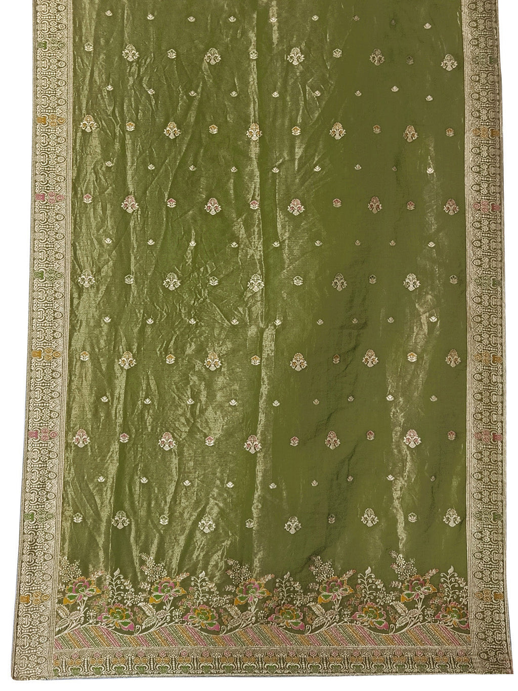 Pure Banarasi Jacquard Hand Embroidered Kurta With Pant & Banarasi Jacquard Dupatta, Green - Hiral Fashion | Grocsy