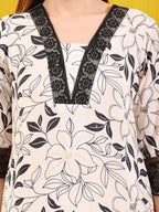 Embroidered And Floral Printed Lace Detailed Kurta With Palazzo Pant & Dupatta, White - Hiral Fashion | Grocsy