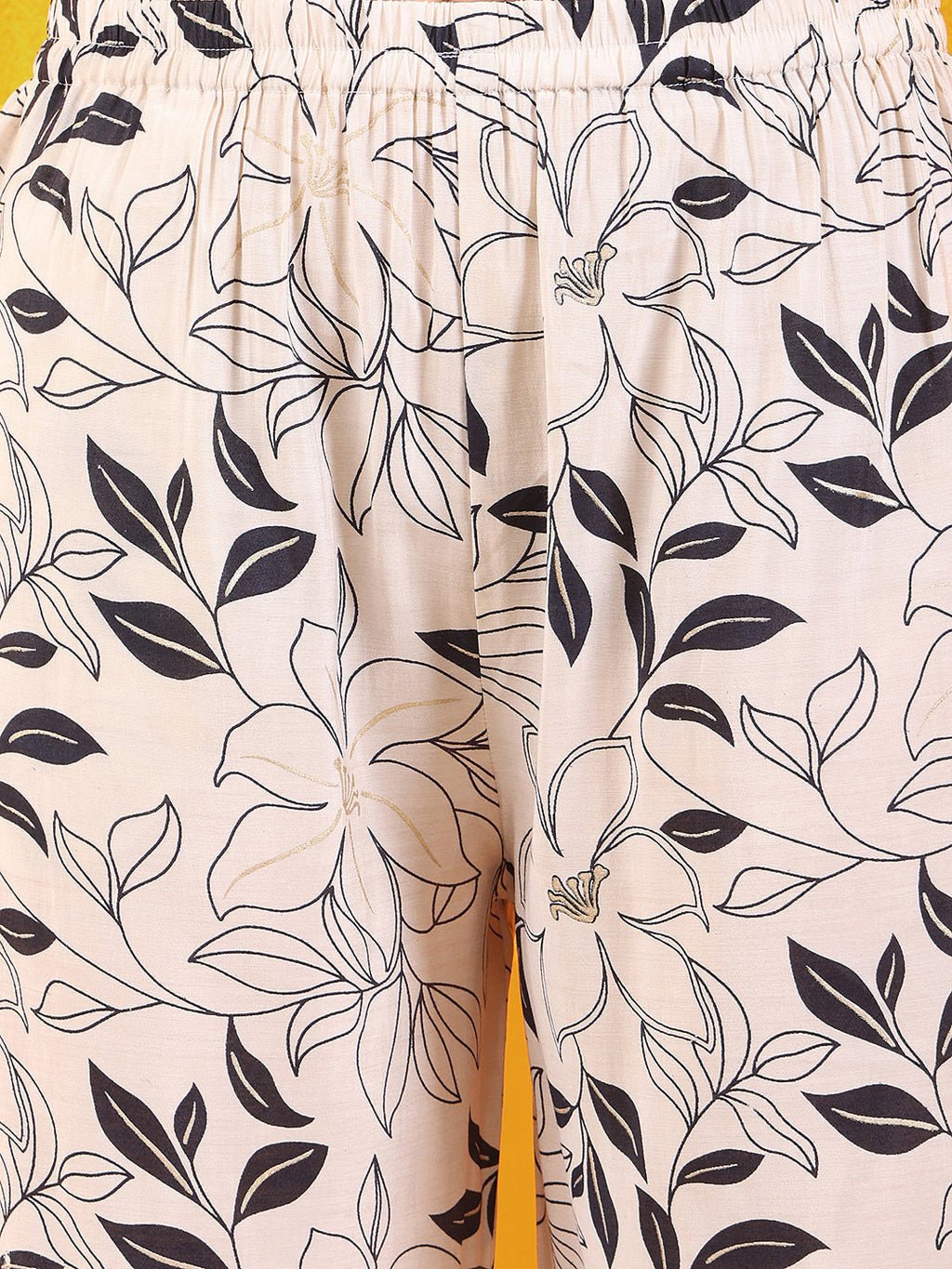 Embroidered And Floral Printed Lace Detailed Kurta With Palazzo Pant & Dupatta, White - Hiral Fashion | Grocsy