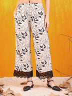 Embroidered And Floral Printed Lace Detailed Kurta With Palazzo Pant & Dupatta, White - Hiral Fashion | Grocsy