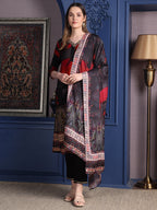 Hand Embroidered & Printed Kurta With Pant & Dupatta, Black - Hiral Fashion | Grocsy