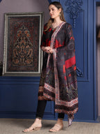 Hand Embroidered & Printed Kurta With Pant & Dupatta, Black - Hiral Fashion | Grocsy