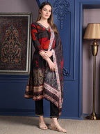 Hand Embroidered & Printed Kurta With Pant & Dupatta, Black - Hiral Fashion | Grocsy