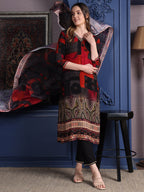 Hand Embroidered & Printed Kurta With Pant & Dupatta, Black - Hiral Fashion | Grocsy