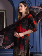 Hand Embroidered & Printed Kurta With Pant & Dupatta, Black - Hiral Fashion | Grocsy