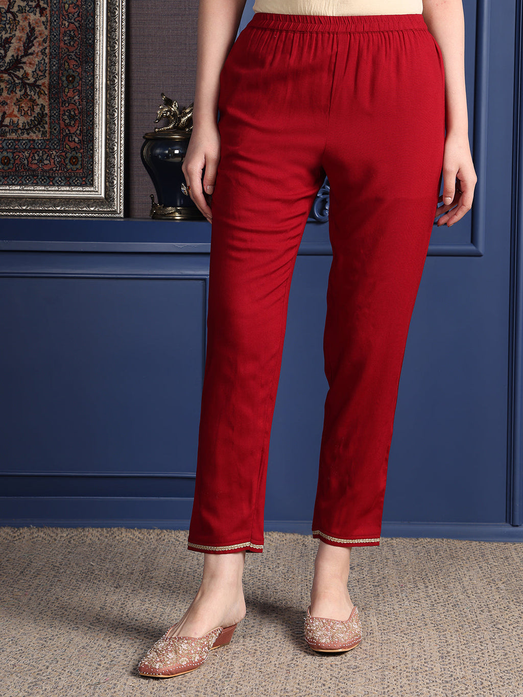 Hand Embroidered & Printed Kurta With Pant & Dupatta, Maroon - Hiral Fashion | Grocsy