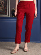 Hand Embroidered & Printed Kurta With Pant & Dupatta, Maroon - Hiral Fashion | Grocsy