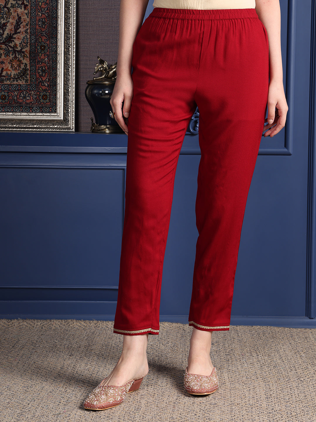 Hand Embroidered & Printed Kurta With Pant & Dupatta, Maroon - Hiral Fashion | Grocsy