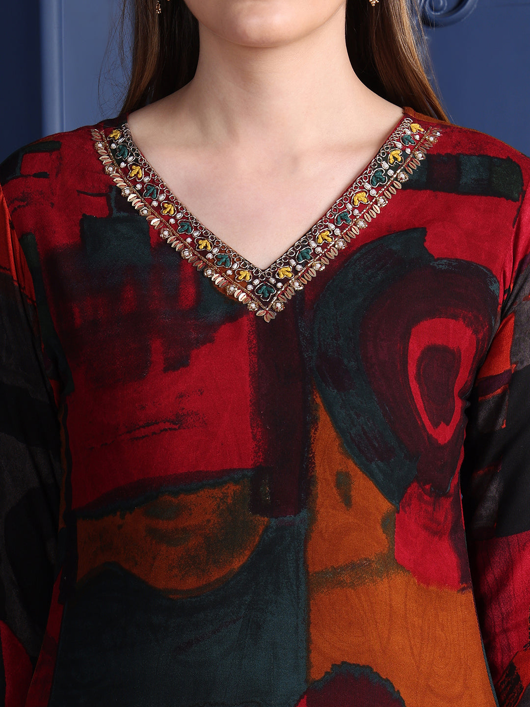 Hand Embroidered & Printed Kurta With Pant & Dupatta, Maroon - Hiral Fashion | Grocsy