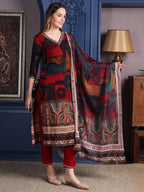 Hand Embroidered & Printed Kurta With Pant & Dupatta, Maroon - Hiral Fashion | Grocsy