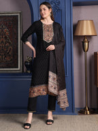 Hand Embroidered & Printed Kurta With Pant & Dupatta, Black - Hiral Fashion | Grocsy