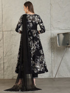 Embroidered & Floral Printed Flared A-Line Kurta With Pant & Dupatta, Black - Hiral Fashion | Grocsy