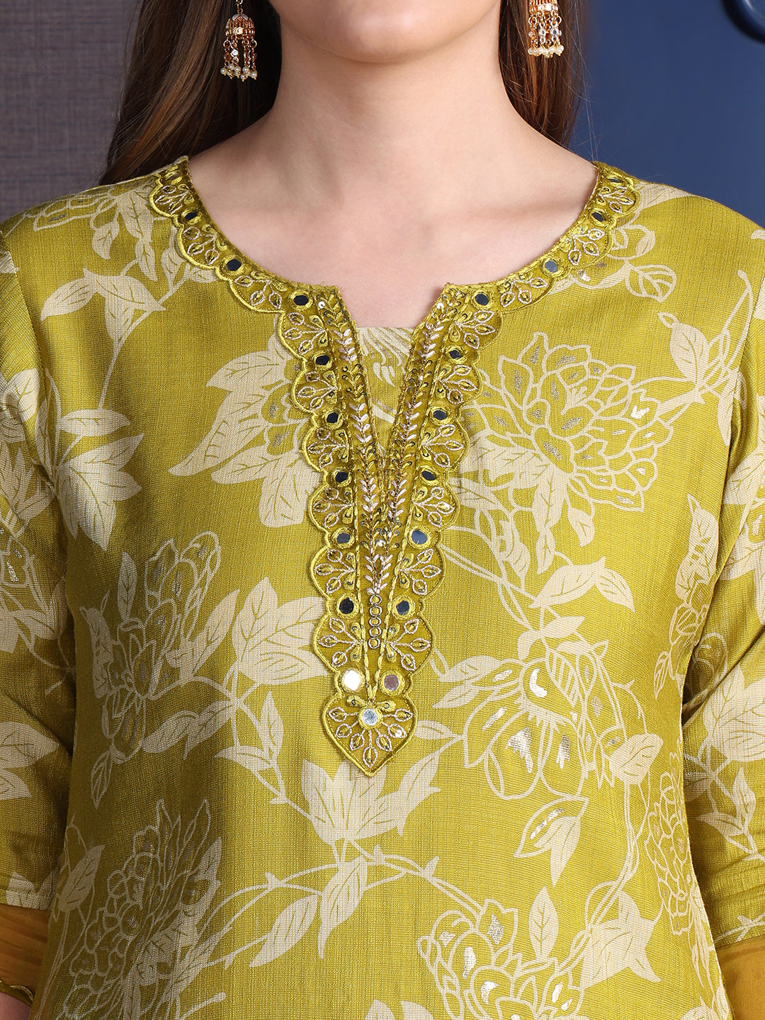 Embroidered & Printed Kurta With Palazzo & Dupatta, Green - Hiral Fashion | Grocsy