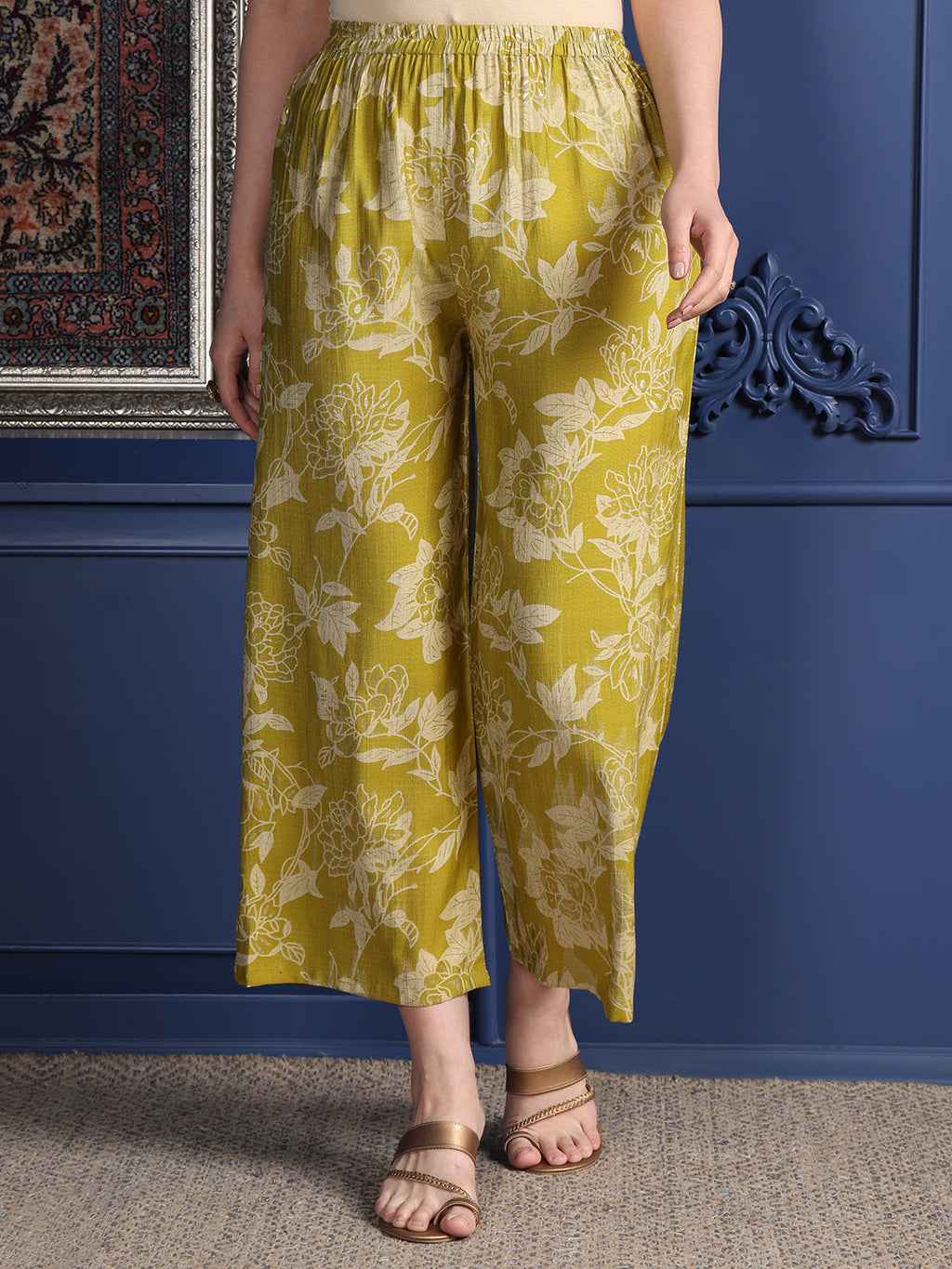 Embroidered & Printed Kurta With Palazzo & Dupatta, Green - Hiral Fashion | Grocsy