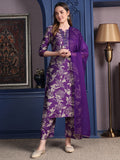 Embroidered & Printed Kurta With Palazzo & Dupatta, Purple - Hiral Fashion | Grocsy