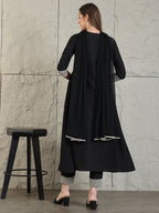 Mirror Embroidered Kurta With Pant & Necklace Dupatta, Black - Hiral Fashion | Grocsy