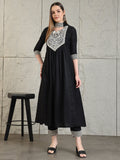 Mirror Embroidered Kurta With Pant & Necklace Dupatta, Black - Hiral Fashion | Grocsy