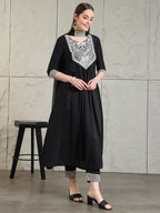 Mirror Embroidered Kurta With Pant & Necklace Dupatta, Black - Hiral Fashion | Grocsy