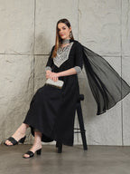 Mirror Embroidered Kurta With Pant & Necklace Dupatta, Black - Hiral Fashion | Grocsy