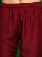 Mirror Embroidered Kurta With Pant & Necklace Dupatta, Maroon - Hiral Fashion | Grocsy
