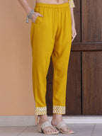 Mirror Embroidered Kurta With Pant & Necklace Dupatta, Mustard - Hiral Fashion | Grocsy