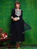Mirror Embroidered Kurta With Pant & Necklace Dupatta, Navy Blue - Hiral Fashion | Grocsy