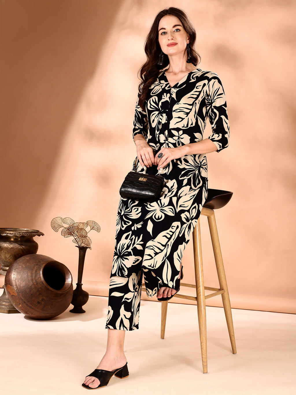 Botanical Printed Co Ords Set, Black - Hiral Fashion | Grocsy