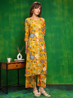 Botanical Printed Co Ords Set, Yellow - Hiral Fashion | Grocsy
