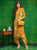 Botanical Printed Co Ords Set, Yellow - Hiral Fashion | Grocsy