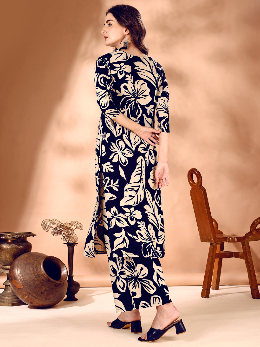 Botanical Printed Co Ords Set, Navy Blue - Hiral Fashion | Grocsy