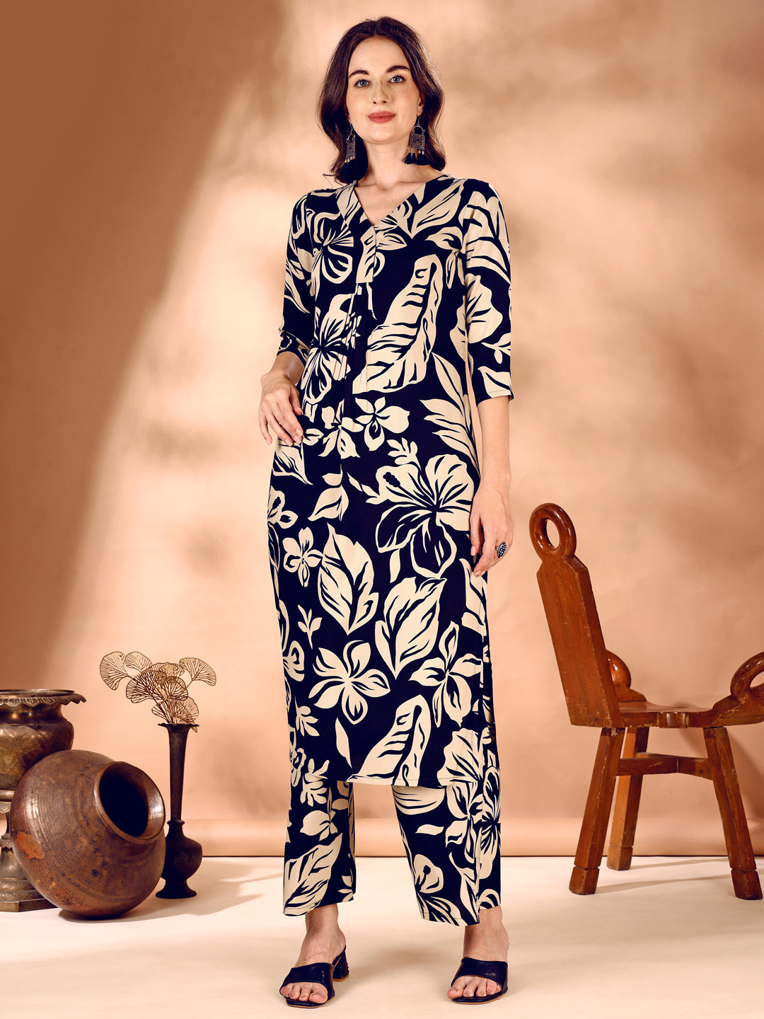 Botanical Printed Co Ords Set, Navy Blue - Hiral Fashion | Grocsy
