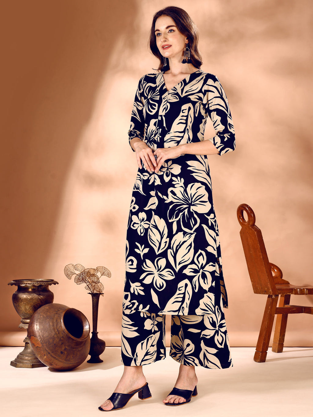 Botanical Printed Co Ords Set, Navy Blue - Hiral Fashion | Grocsy