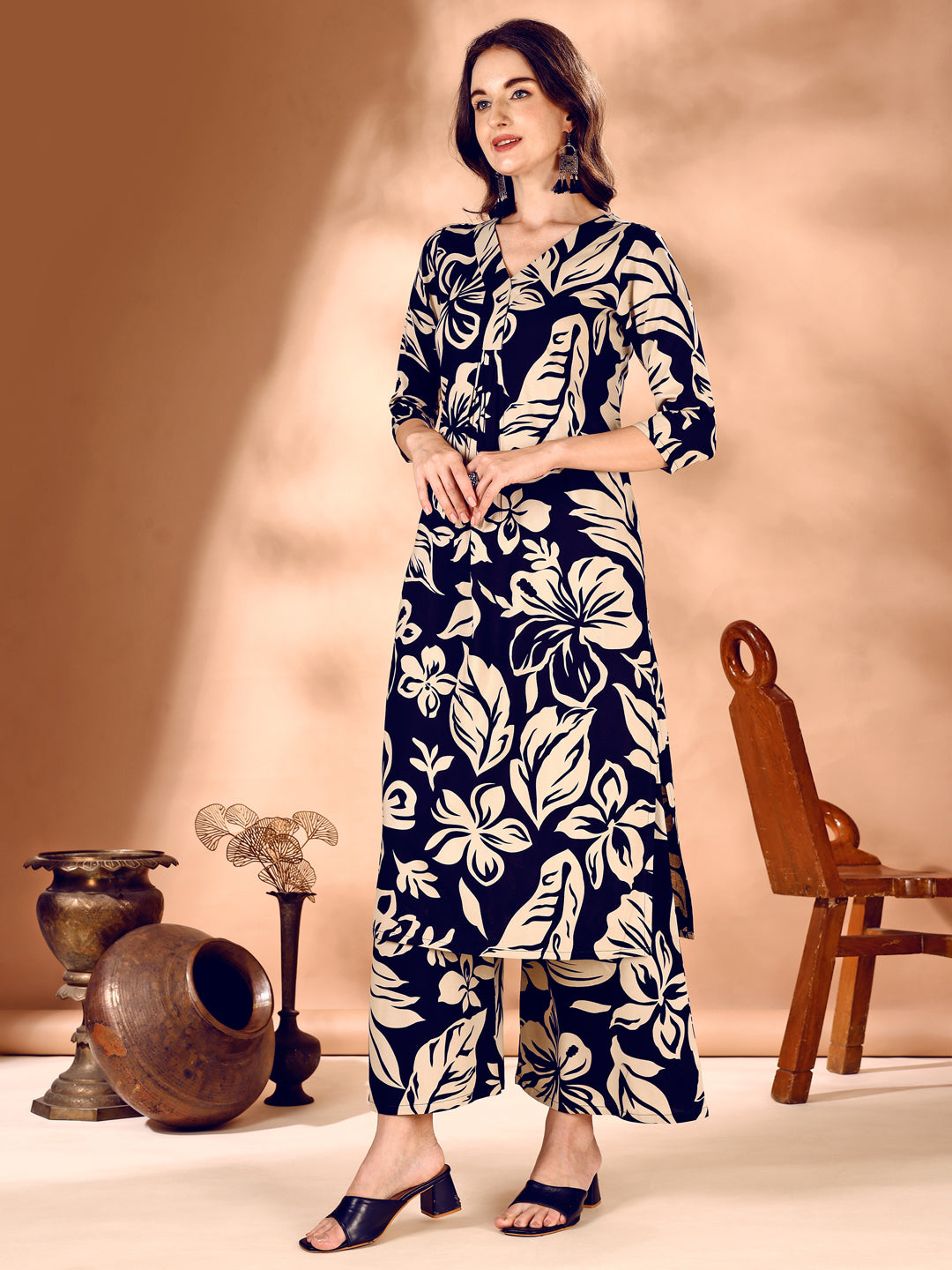 Botanical Printed Co Ords Set, Navy Blue - Hiral Fashion | Grocsy