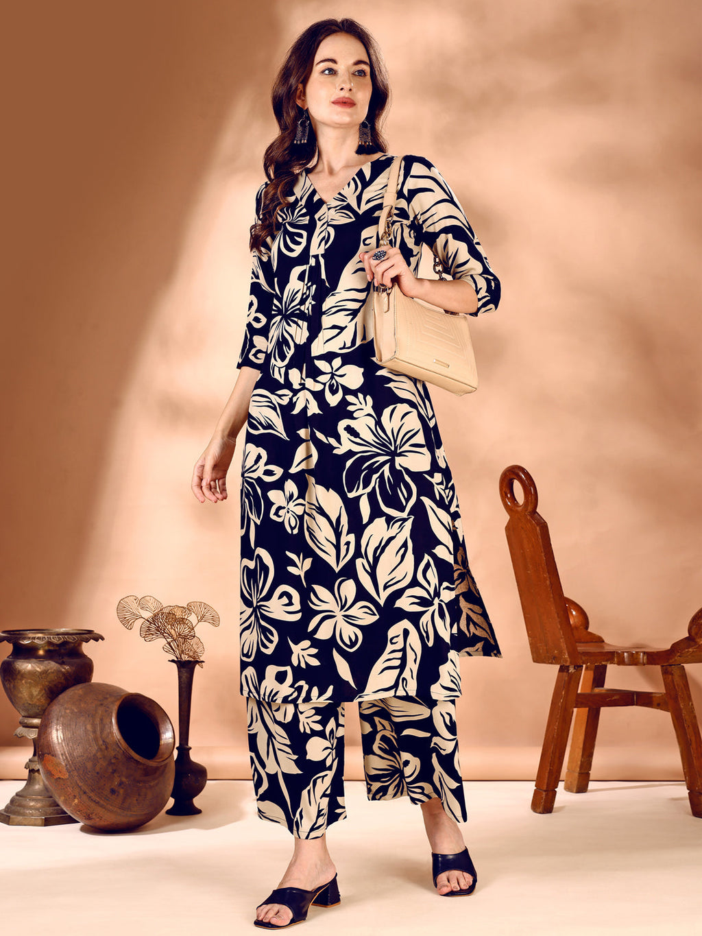 Botanical Printed Co Ords Set, Navy Blue - Hiral Fashion | Grocsy