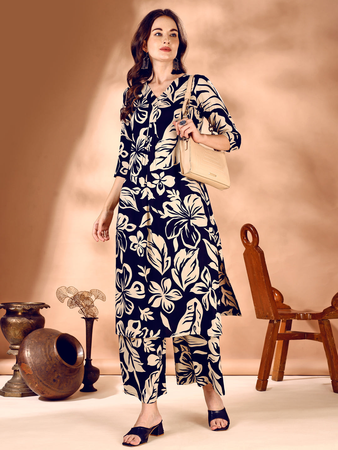 Botanical Printed Co Ords Set, Navy Blue - Hiral Fashion | Grocsy