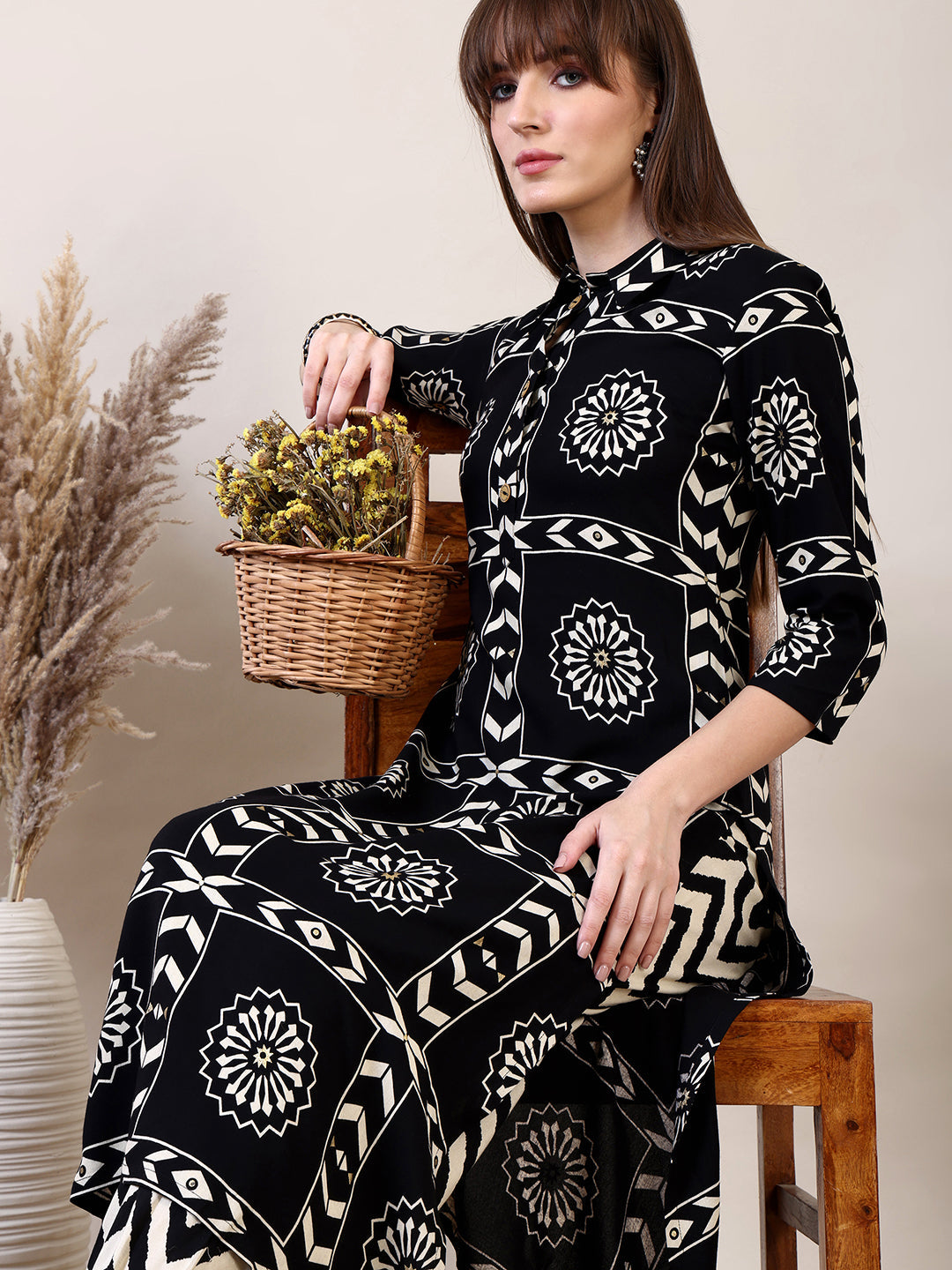 Ethnic Motifs Printed Afghani Pant Co-Ords, Black - Hiral Fashion | Grocsy