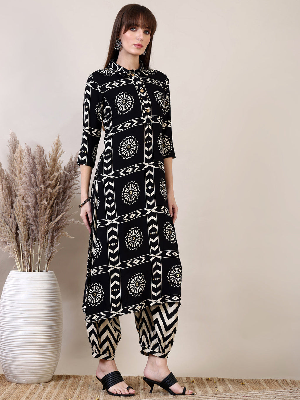 Ethnic Motifs Printed Afghani Pant Co-Ords, Black - Hiral Fashion | Grocsy
